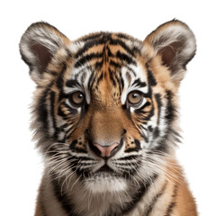 A portrait of a cute baby tiger isolated on a transparent background