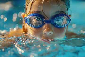 girl child swimmer in the swimming pool