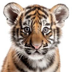 A portrait of a cute baby tiger isolated on a transparent background