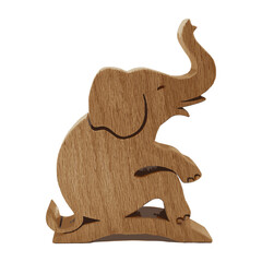 Wooden elephant sitting on a white background.