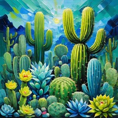 Green and blue cactus painting art
