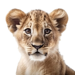 Obraz premium A portrait of a cute baby lion isolated on a transparent background