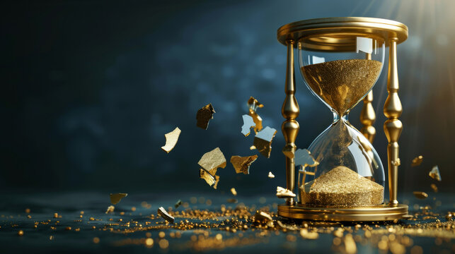 An hourglass containing golden sand, concept of time being as precious as gold.