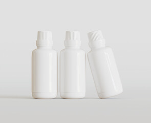 White Blank Bottle For Medicine Or Beauty Product on white Background, Copy Space. Empty Space. Minimalism. 3d rendering 