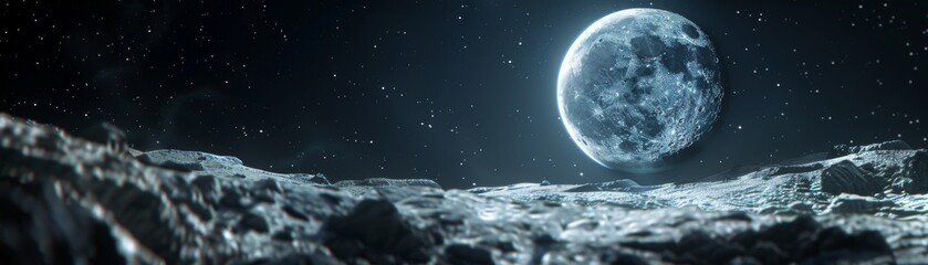 A world where the moon is a giant, glittering gemstone, its light guiding astronauts on their journey through the cosmos - obrazy, fototapety, plakaty