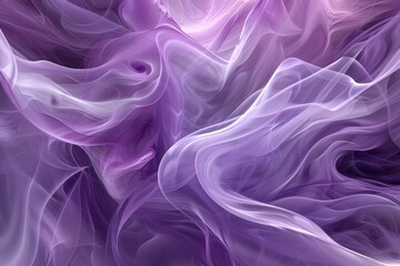   A black background bears a computed image of intertwined purple and white swirls and waves, encircled by a white dot in its center - obrazy, fototapety, plakaty
