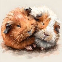 Adorable Guinea Pigs Snuggling Together with Soft Fur and Loving Embrace in Cozy