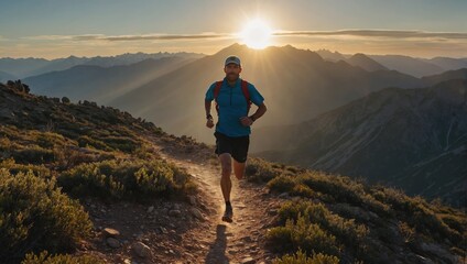 Fototapeta premium young man running in the mountains