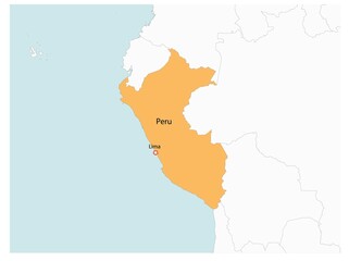 Fototapeta na wymiar Outline of the map of Peru with regions