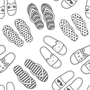 Seamless pattern with flip flops on white background. Vector illustration