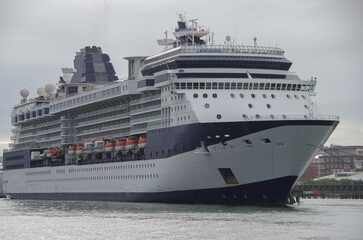 Modern cruiseship or cruise ship liner Summit arrival into Portland, Maine cruise port in New...