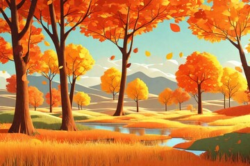 Naklejka na ściany i meble autumn landscape with trees