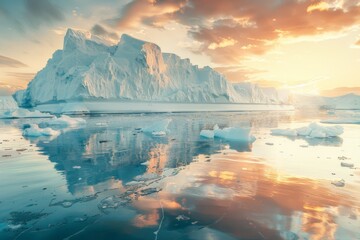 Massive Iceberg Drifting in Water - obrazy, fototapety, plakaty
