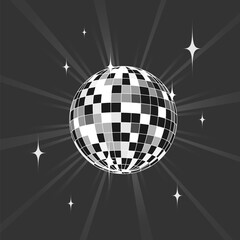 Disco 70s, 80s. Vector illustration of mirror ball on dark background