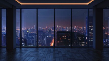 Fototapeta premium Empty Room With Night City View