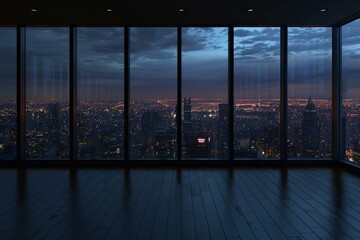Empty Room With City View at Night