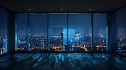 Cityscape Night View From Empty Room
