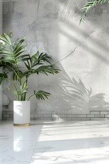 A Plant in a White Pot on a White Tiled Floor