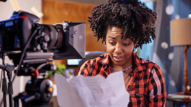 a person looking at a piece of paper in front of a camera and having fun,generative ai