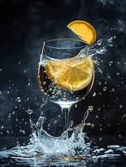 Lemon Wedge Dropping into a Splashing Wine Glass