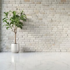 White Brick Wall With Potted Plant