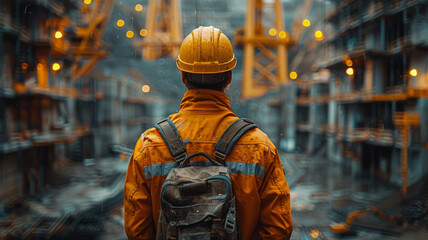 Obraz premium Construction worker at dam construction site,generative ai