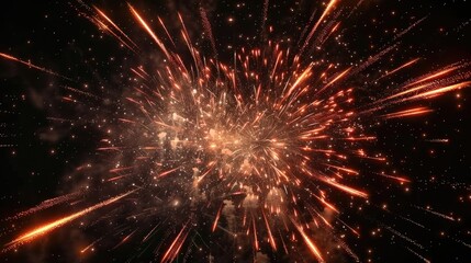 Fototapeta na wymiar From below shot of wonderful vivid fireworks exploding on background of black night sky