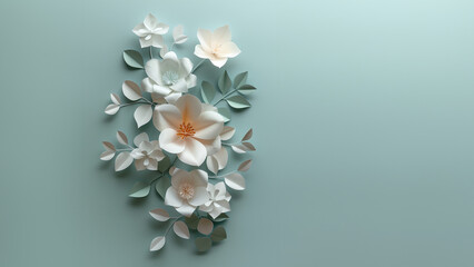 Hintergrund Druck Motiv mit schönen Blumen aus  Papier mit Platzhalter, ai generativ - obrazy, fototapety, plakaty