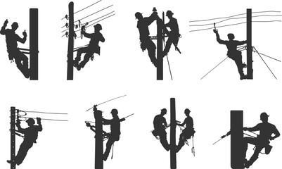 Lineman silhouette, Lineman svg, Line worker svg, Electrician svg, Electrical lineman svg, Lineman climbing silhouette, Power lineman svg, Line worker silhouette, Lineman vector illustration - obrazy, fototapety, plakaty