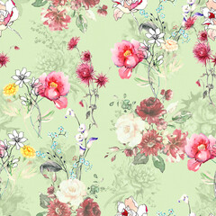 Decorative Digital Flower Pattern Design,Seamless Flower Pattern Design