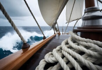 Obraz premium ropes and sails flapping wildly in strong winds