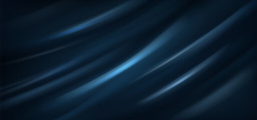 Deep blue rippled fabric material realistic vector background. Award ceremony concept design. Luxury noble cloth backdrop illustration