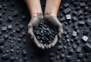 coal textures layered with miners rugged hands - obrazy, fototapety, plakaty