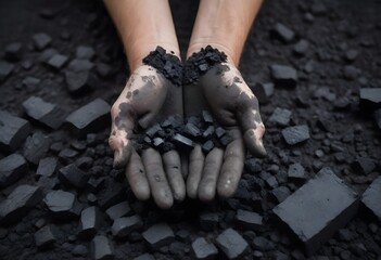 coal textures layered with miners rugged hands