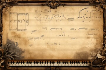 Fototapeta premium A musical theme with piano keys creating a border around the text.