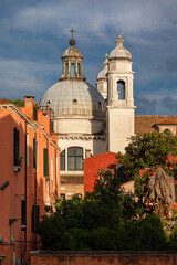 Venice religious architecture. Gesuati Church with baroque dome and twin bell towers