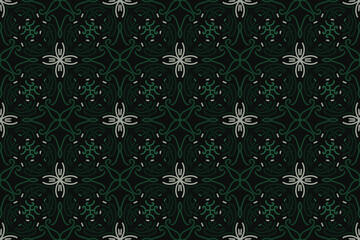 Seamless floral pattern with black, green and grey color. Vector illustration.