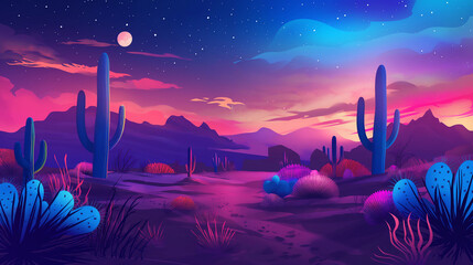 Modern flat illustration of Sonoran desert cactuses at night © Graphic Resources