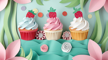 Cut paper art of cupcakes
