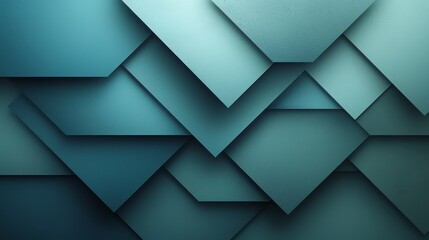   A blue-green abstract wallpaper features a triangular pattern on its left side, balanced by a solitary white triangle on the right - obrazy, fototapety, plakaty