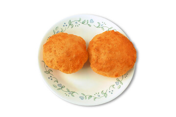 traditional indian gujarati food puri or Poori also known in india as pani puri, gol gappa,chapati roti homemade deep fried bread in dish,cutout transparent background,png format © gv image