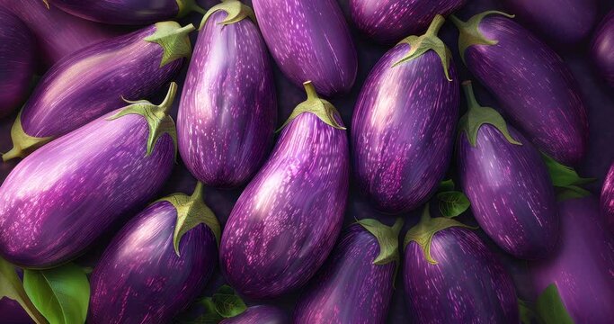 eggplants top shot close up pattern texture background for design, healthy colorful fresh natural and organic, dezoom rotation