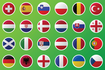 Table of the final draw of the Euro Football Championship 2024. National football teams with flag icons - obrazy, fototapety, plakaty