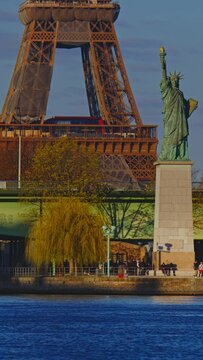 Vertical video, France, Paris, Tour Eiffel, TimelapseVertical video, France, Paris, Tour Eiffel ,Trocadero background. Timelapse. View of the tower from the Seine River