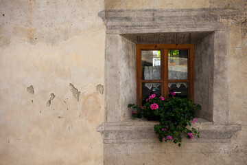 traditional balcony from an old house in Villandro in Val Isarco