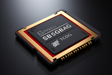 Electronic chip on a black background. 3d rendering. Computer digital drawing.