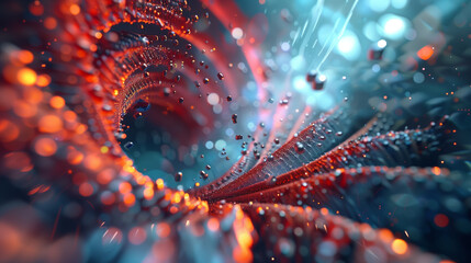 3d rendering of abstract fractal composition with glowing particles in empty space - obrazy, fototapety, plakaty
