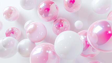 Abstract background of pink and white balloons. 3d rendering, 3d illustration.