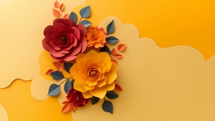 Hintergrund Druck Motiv mit schönen Blumen aus  Papier mit Platzhalter, ai generativ