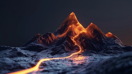 Glowing Mountain climbing route to peak. Business journey path in progress to success - obrazy, fototapety, plakaty